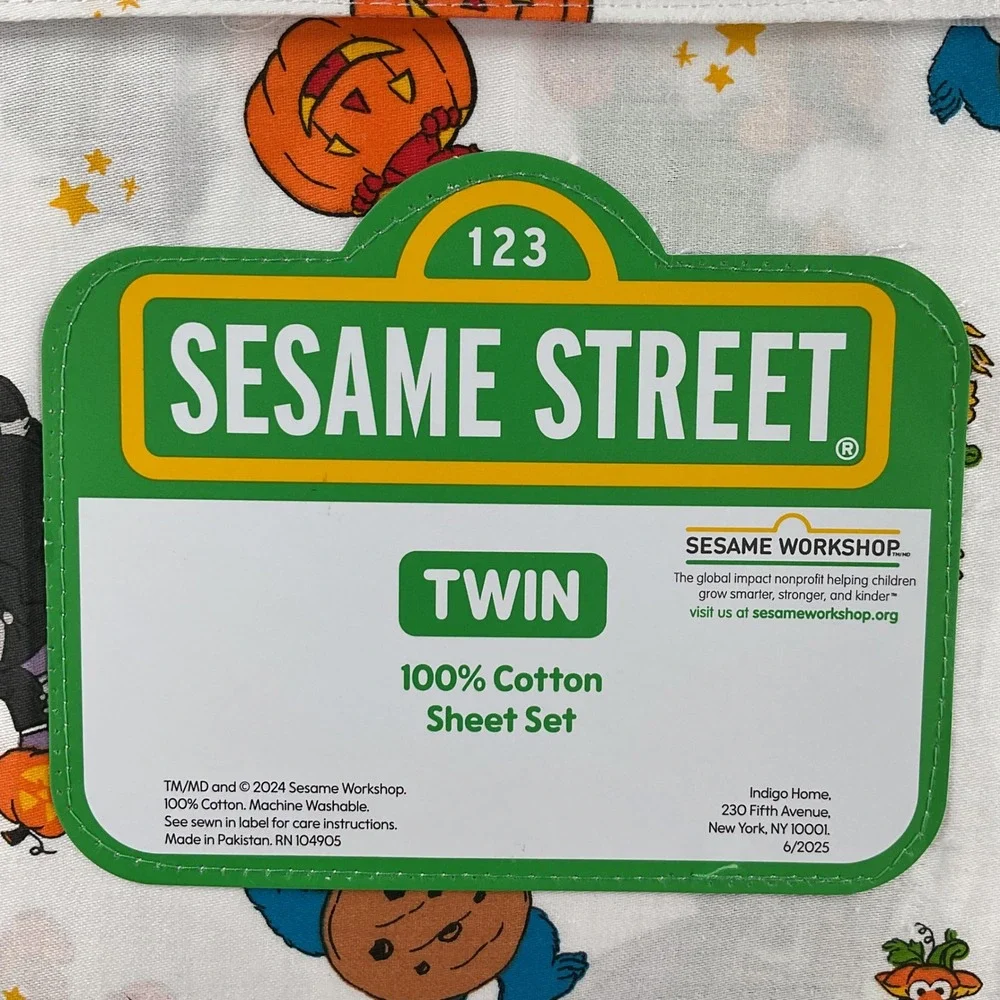 Sesame Street Halloween Twin Sheet Set 100% Cotton 3pc Elmo Cookie Monster Count